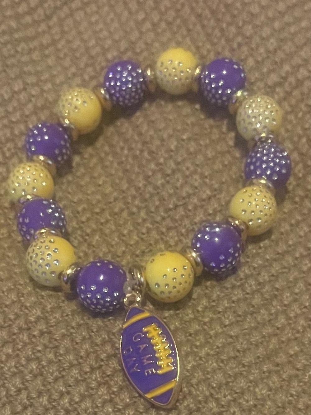LSU Football Purple and Yellow Beaded Game Day Charm Bracelet